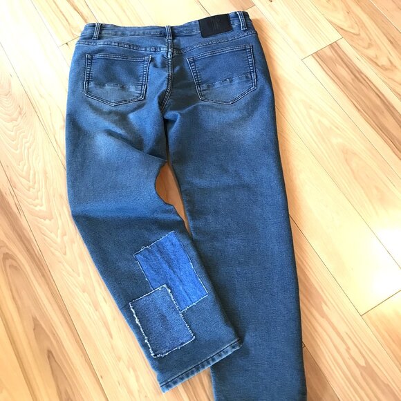 Men’s Patchwork Jeans, Size 34x30: VGB Stretchy, Upcycled Distressed Denim Patch - Picture 3 of 9